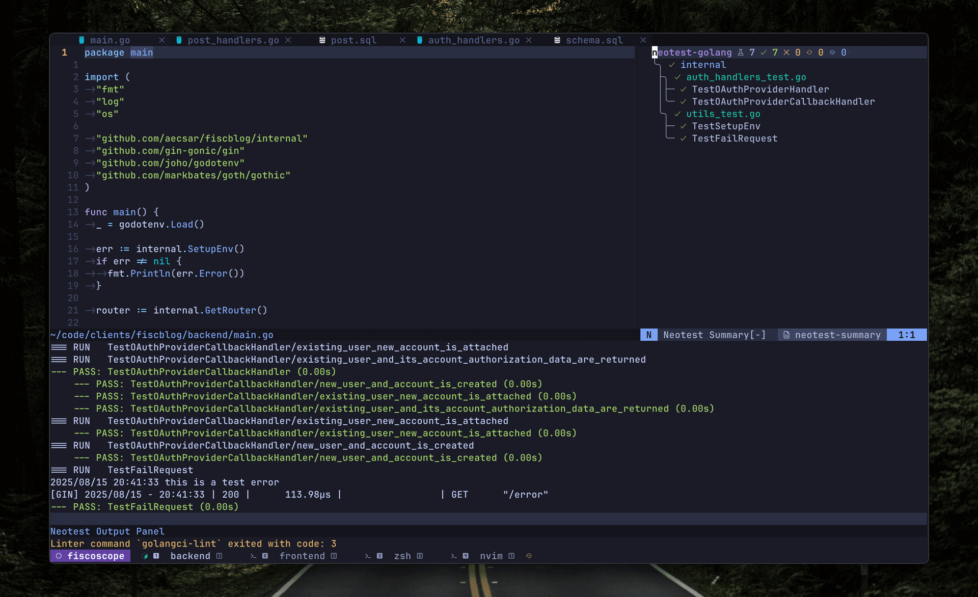 Running tests in neovim
